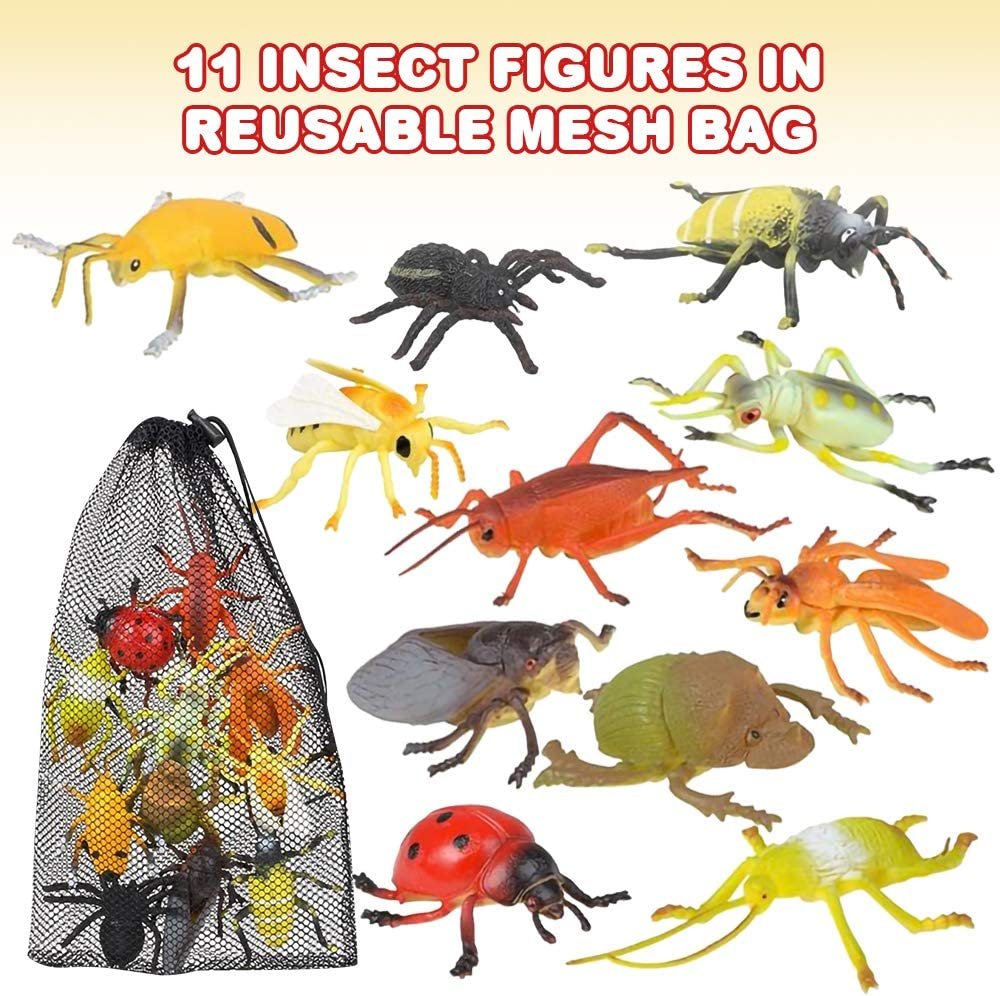 ArtCreativity Insect Figures Assortment in Mesh Bag, Pack of 11 Insect Figurines in Assorted Designs, Bath Water Toys for Kids, Party Décor, Party Favors for Boys and Girls