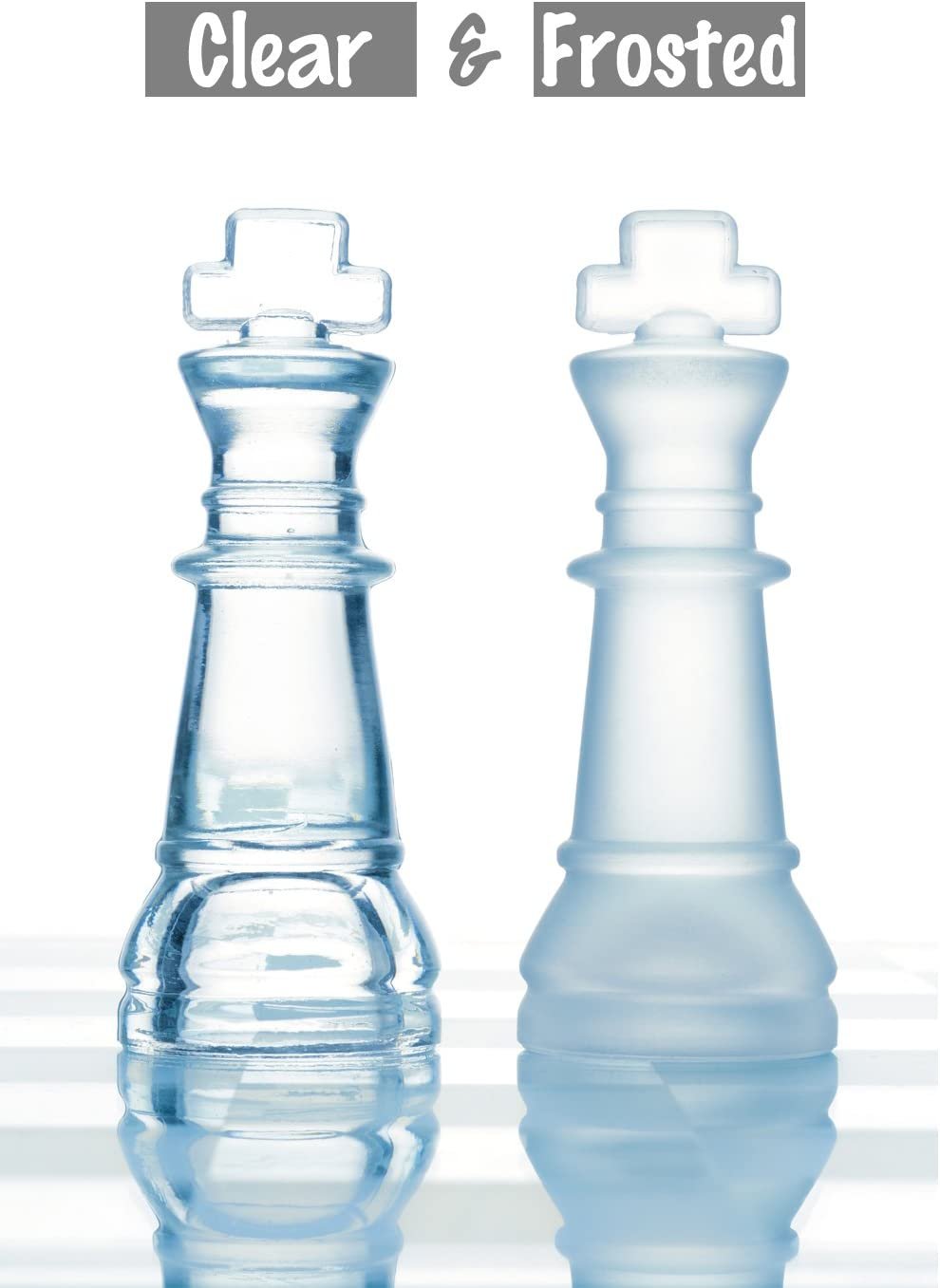 Gamie 7.5 Inch Glass Chess Set, Elegant Design - Durable Build - Fully Functional Chess - 32 Frosted and Clear Pieces - Felted Bottoms - Easy to Carry - Reassuringly Stable