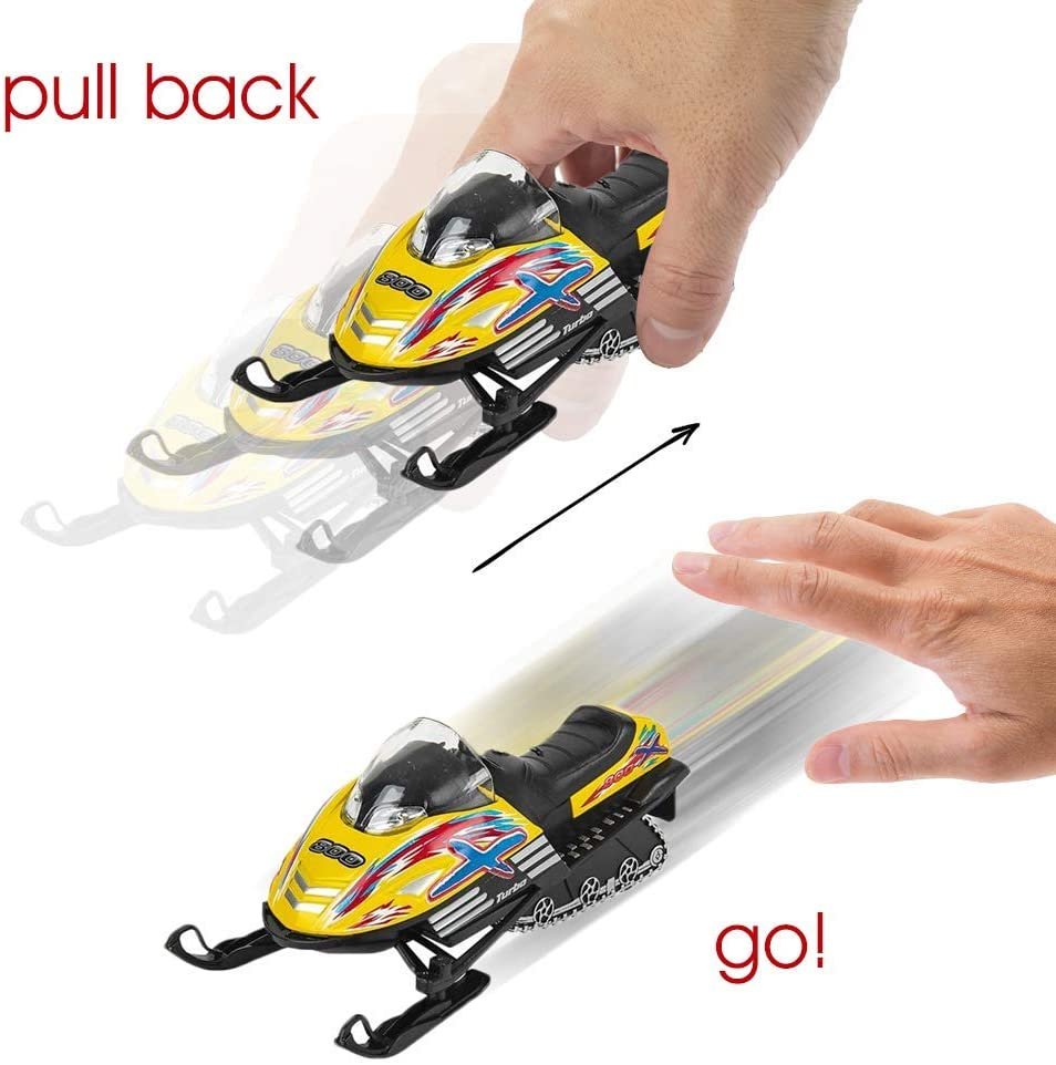 ArtCreativity Pull Back Diecast Snow Turbo Toys, Set of 2, Mini Snowmobile Toys for Boys and Girls, Durable Diecast Metal, Fun Birthday Party Favors, Gifts, and Cake Toppers, Colors May Vary