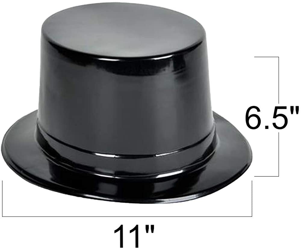 Black Plastic Top Hats for Kids and Adults, Set of 12, Fun Halloween Costume Accessories, Magic Birthday Party Favors, Snowman Hats, Unique Arts and Crafts Supplies for Children