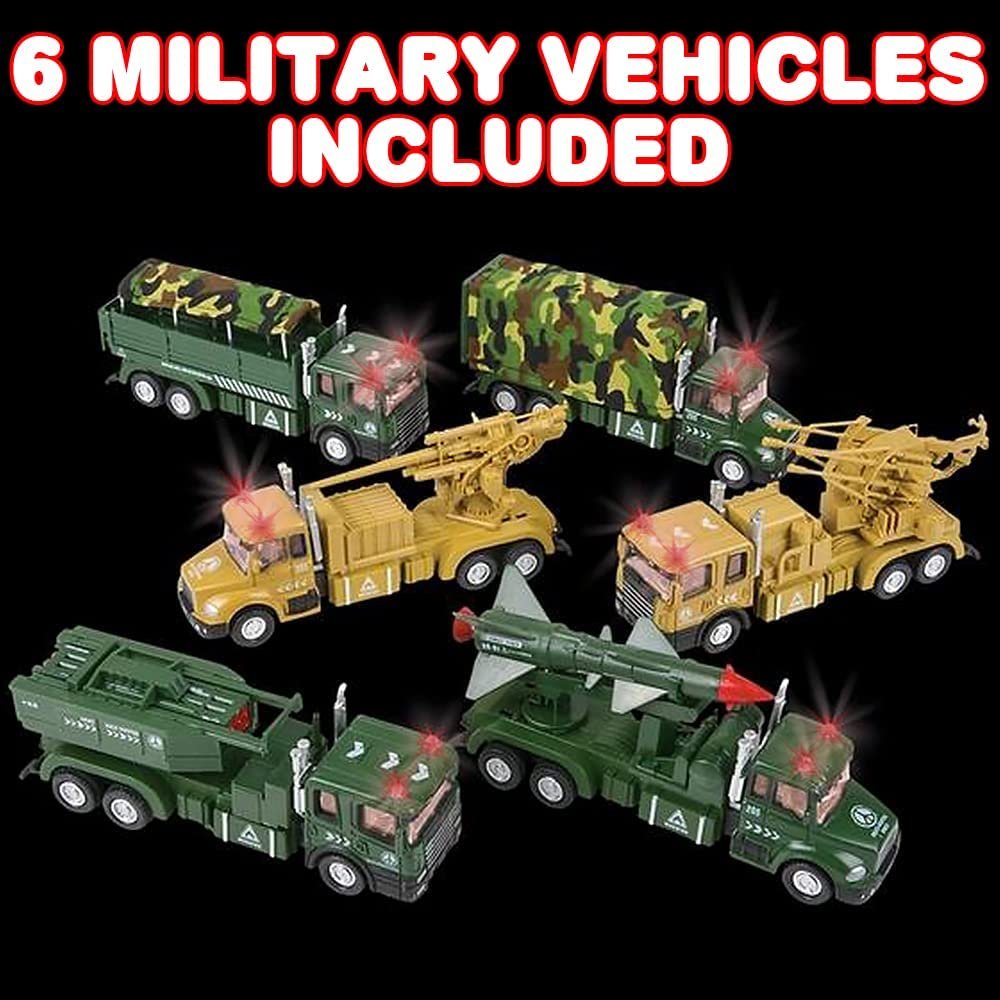 Light Up Army Toy Trucks with Sound Set of 6 Pullback Toy