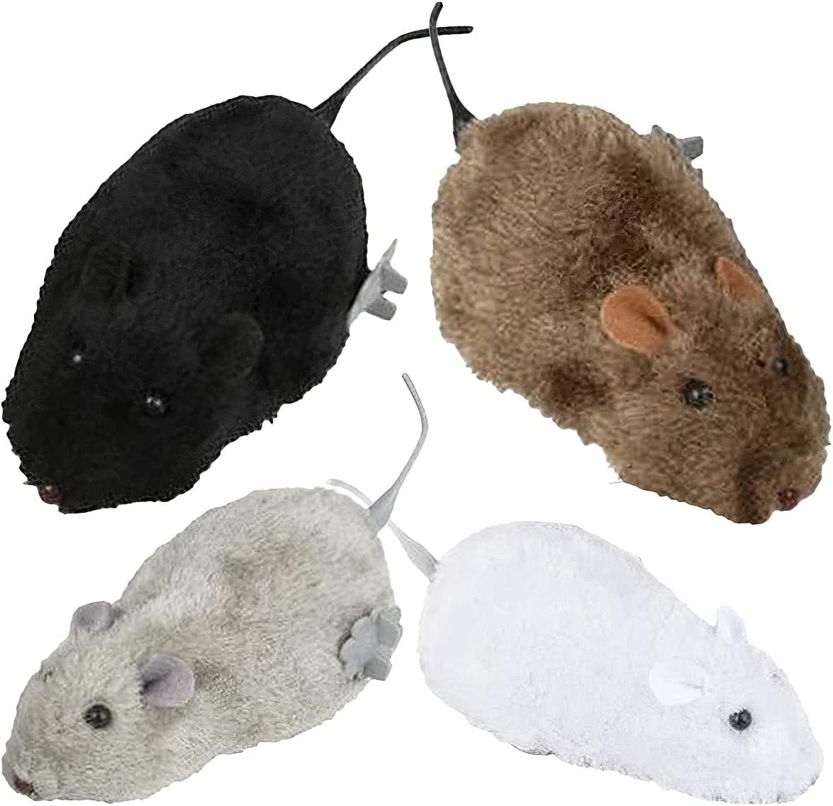 Wind Up Mouse Toys, Set of 4, Classic Prank Toys for Kids in 4 Colors, Animal Party Favors for Children, No Batteries Needed, Goody Bag Fillers for Boys and Girls