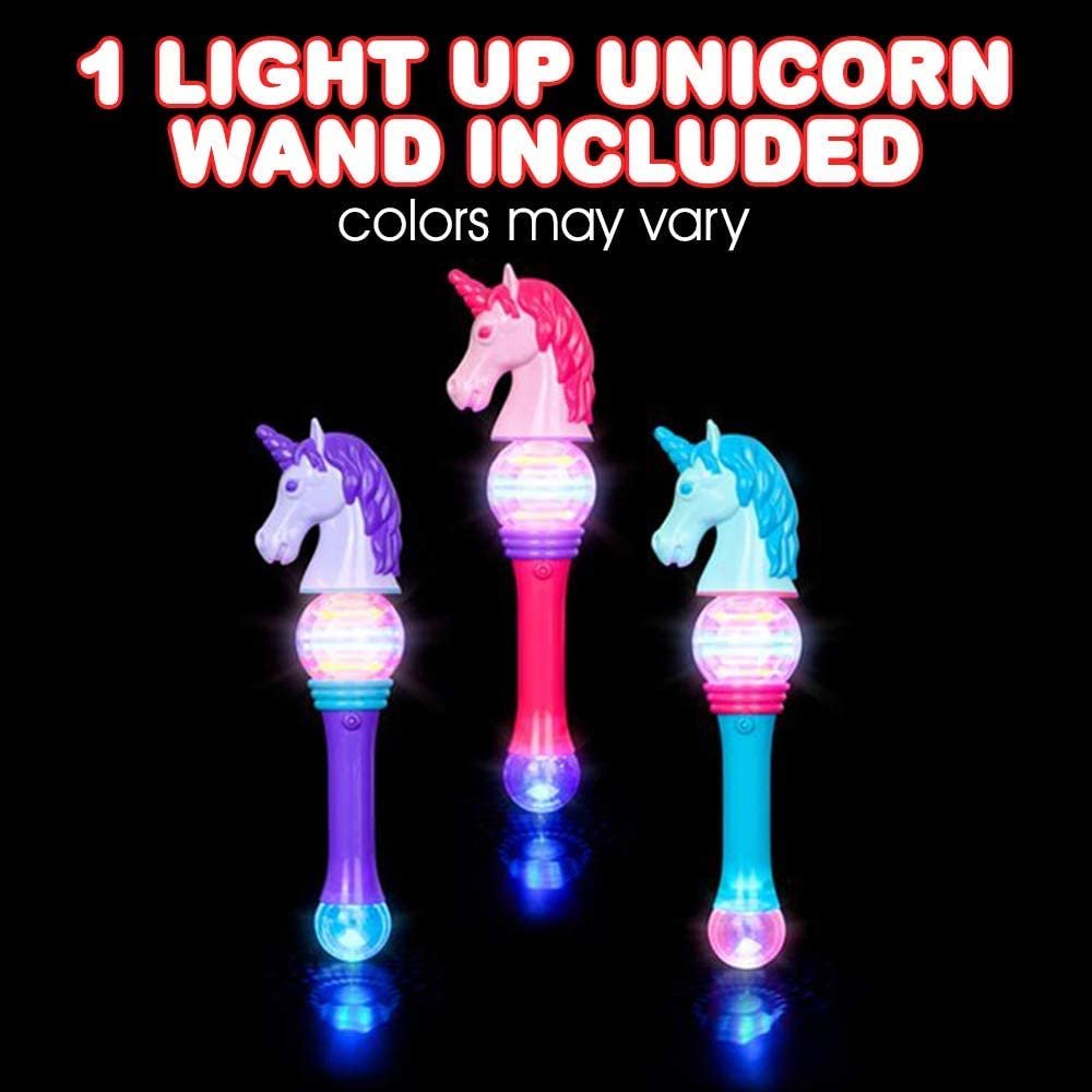 ArtCreativity Spinning Light Up Unicorn Wand, 14.5 Inch Cute Princess Spin Wand with Batteries Included, Fun Pretend Play Prop, Best Birthday Gift, Party Favor for Boys and Girls - Colors May Vary