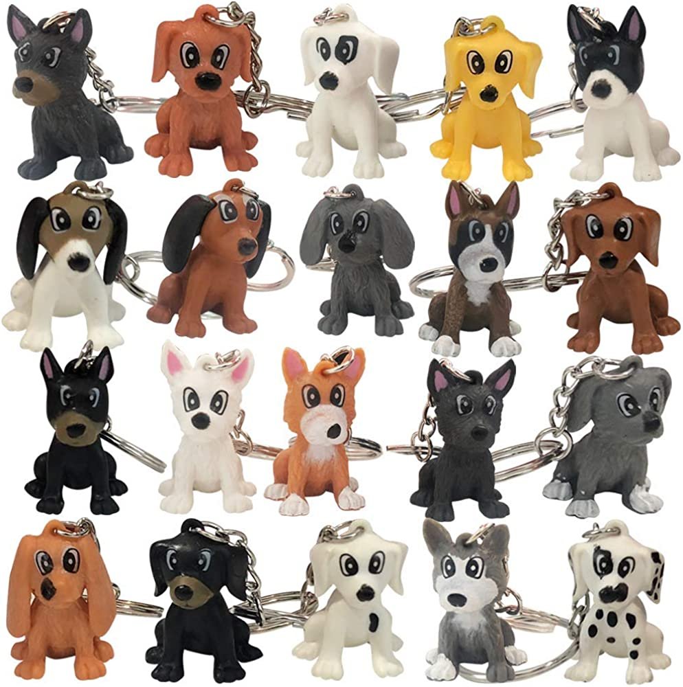 Puppy Keychains, Set of 20, Fun Keychains for Backpack, Purse, Luggage, Unique Birthday Party Favors for Kids, Goodie Bag Fillers, Small Prizes for Boys and Girls