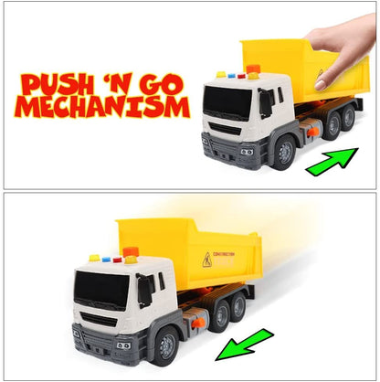 ArtCreativity Light Up Dump Truck Toy, Kids’ Construction Toy with Movable Parts, LEDs, and Sound Effects, Push and Go Construction Vehicle Toys for Kids, Dump Truck Toys for Boys and Girls