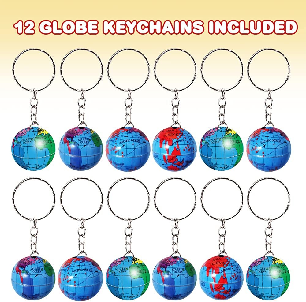Art Creativity Globe Keychains for Kids, Set of 12, Key Chains with Colorful Globe, Accessories for Keys, Backpack, or Pocket Book, Keyholder Birthday Party Favors