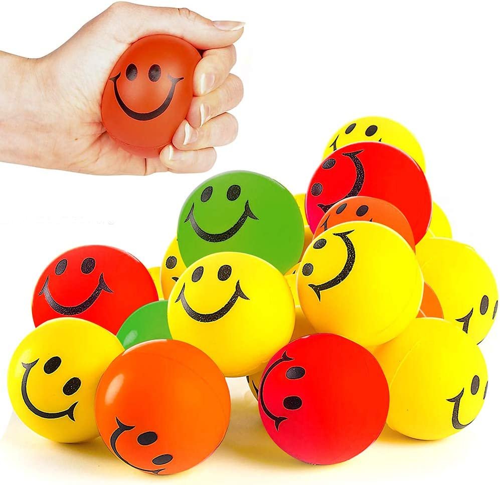 ArtCreativity Smile Face Stress Balls for Kids and Adults - Pack of 12 - 2.5 Inch Spongy Squeeze Toys for Anxiety Relief - Fun Birthday Party Favors and Goodie Bag Fillers for Boys and Girls