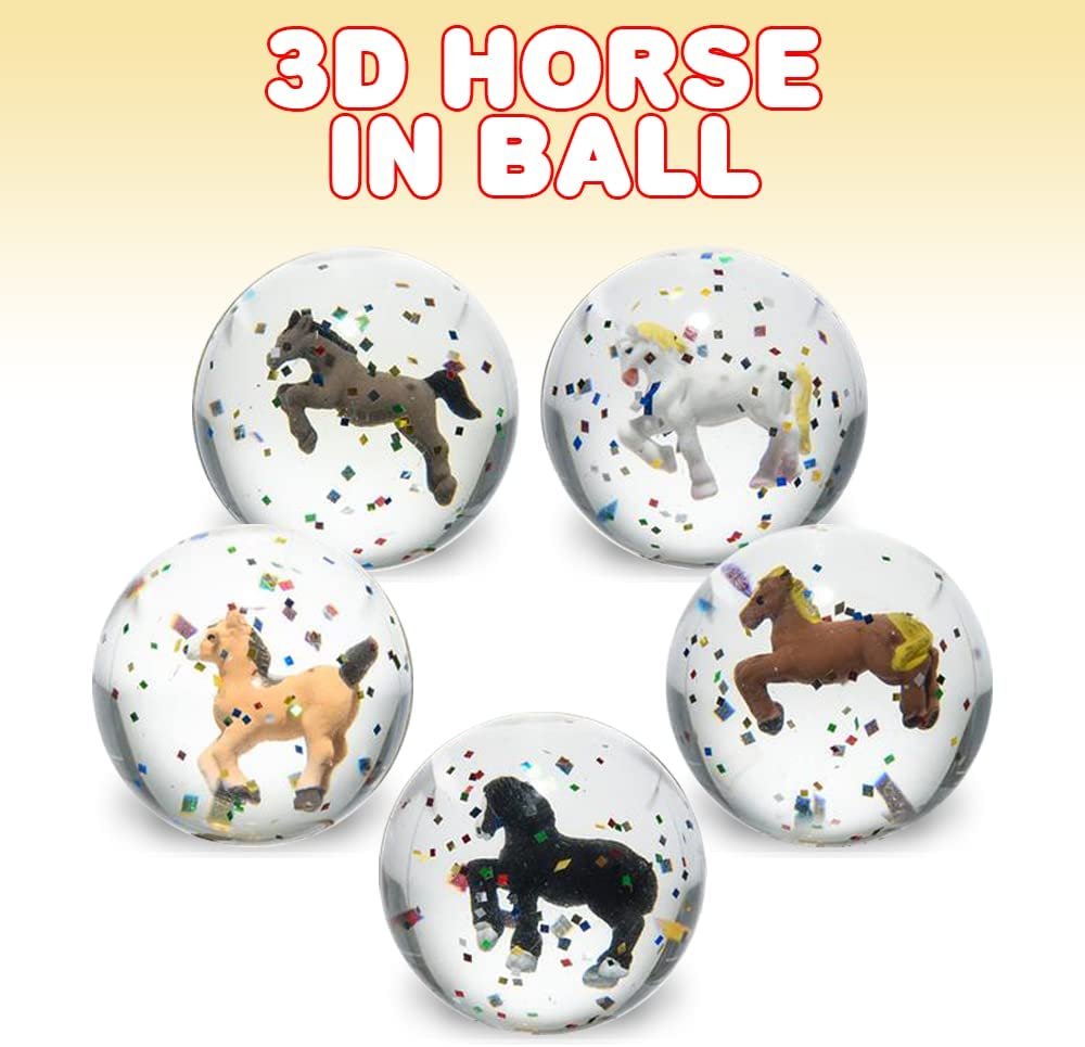 ArtCreativity Horse High Bounce Balls, Set of 12, Balls for Kids with 3D Horse Inside, Outdoor Toys for Encouraging Active Play, Animal Party Favors and Pinata Stuffers for Boys and Girls