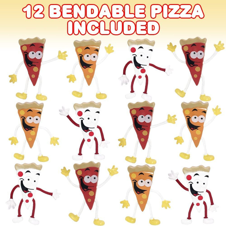 Bendable Pizza Figures, Set of 12, Bendable Toys for Kids, Pizza Party Favors for Boys and Girls, Stress Relief Fidget Toys for Kids, Goodie Bag Stuffers, and Pinata Fillers