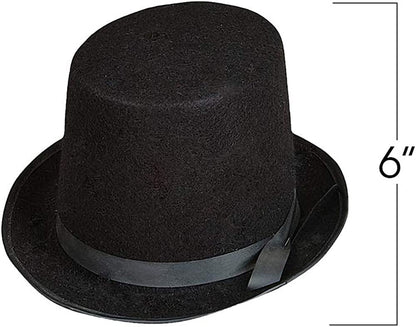 ArtCreativity Black Felt Top Hats for Kids and Adults, Pack of 3, Slash Top Hats with Hatband, Circus Magic Birthday Party Favors, Halloween Costume Accessories, One Size Fits All