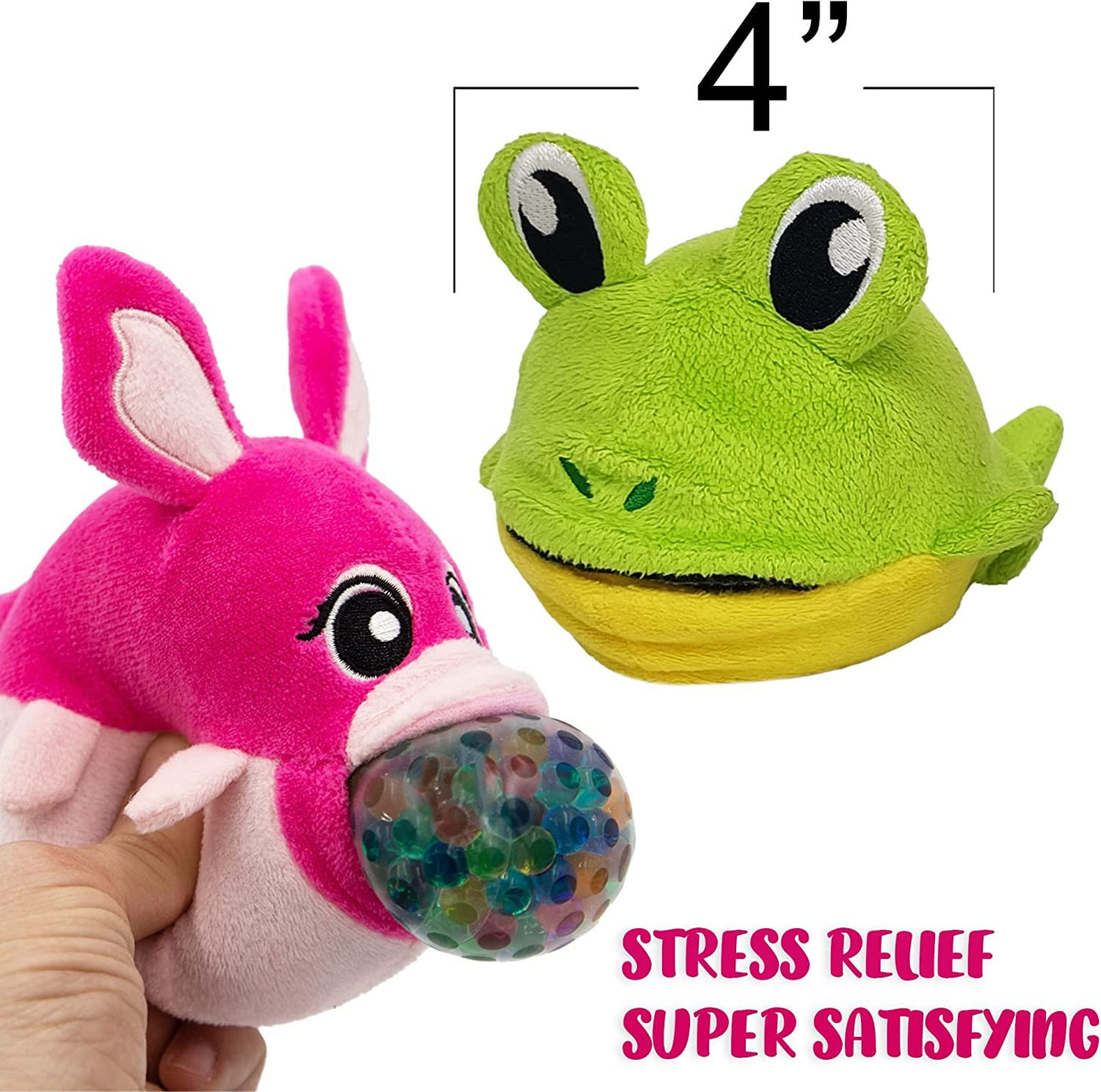 Plush Animal Toy with Squeezy Water Beads, Set of 2, Cute Stress Relief Sensory Toys for Boys and Girls, Zoo Safari Birthday Party Favors and Goodie Bag Fillers for Kids