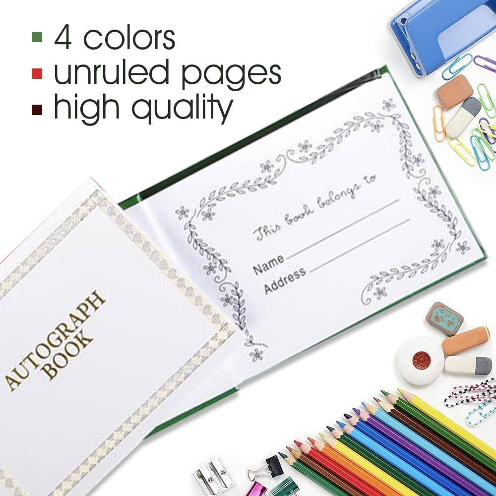 Autograph Books for Kids, Set of 4, Autograph Booklets with Unruled Colored Pages, Birthday Party Favors and Stationery Prizes for Kids, Collect Signatures and Memories in Style