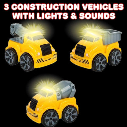 ArtCreativity 3.5 Inch Pull Back Construction Vehicle Set with Lights & Sound, Set of 3, Includes Mini Dump Truck, Tow Truck, and Concrete Mixer, Best Gift for Kids, Party Favors for Boys and Girls