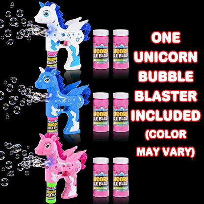 ArtCreativity Unicorn Bubble Blaster with Light and Sound | Includes 1 Bubble Gun & 2 Bottles of Bubble Solution & Batteries Installed, for Girls and Boys (Colors May Vary)
