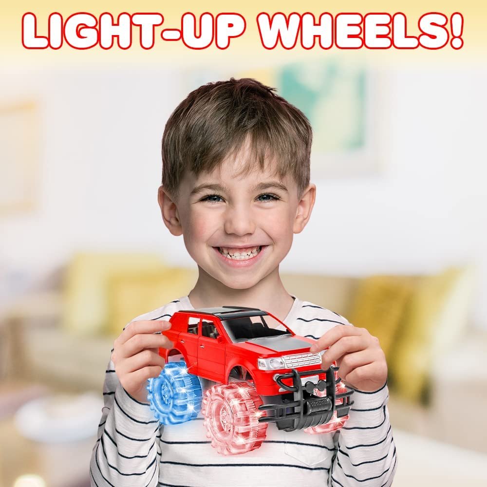 Light Up Red Monster Truck Toy, 1 Piece, 8" Toy Monster Truck with Flashing LED Tires and Batteries, Push n Go Car Toys for Kids, Fun Gift for Boys and Girls Ages 3 and Up