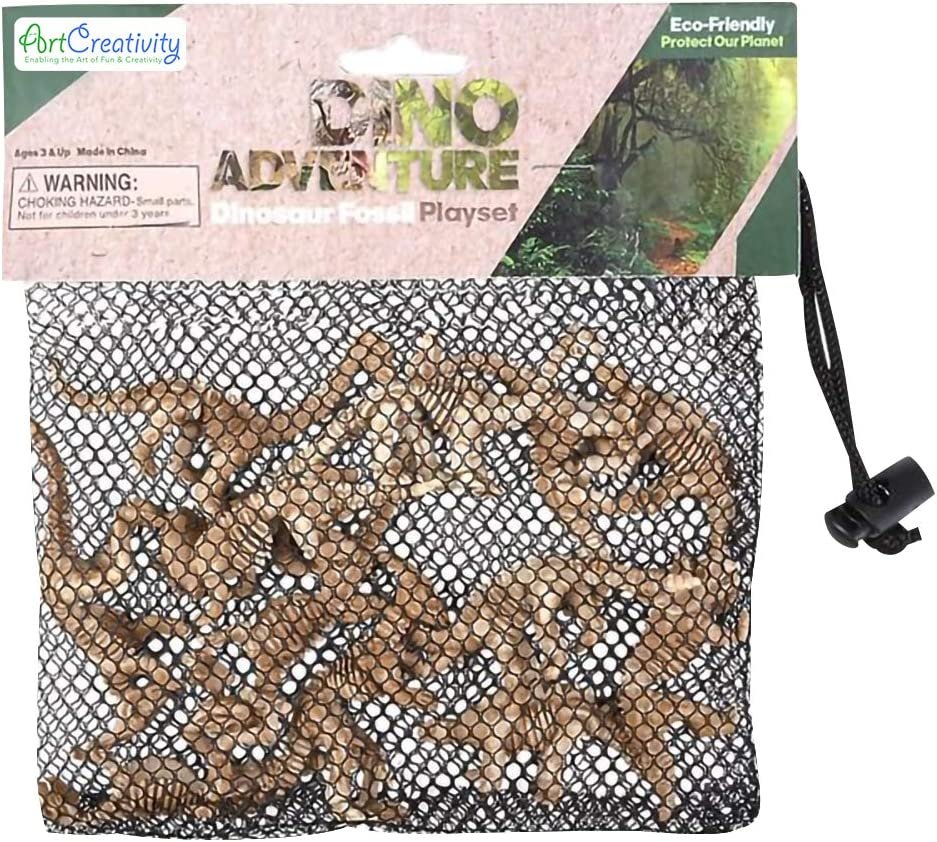 Dino Fossils in Mesh Bag, Set of 12 Mini Dinosaur Fossils in Assorted Designs, Fun Dinosaur Play Set for Boys and Girls, Best Dinosaur Birthday Gift for Kids