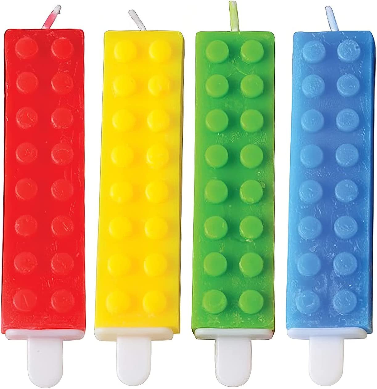Brick Candles, Building Block Themed Birthday Cake Candles - Pack of 4 - Red, Yellow, Green, and Blue Brick Party Candles, Colorful Building Block Birthday Party Supplies and Decoration