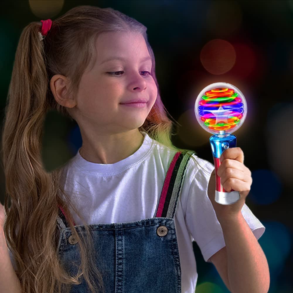 LED Wands for Kids, Set of 2, Includes 1 Light Up Orbiter Spinning Wand and 1 Light Up Magic Ball Wand, Flashing LED Wands for Boys and Girls with Thrilling Colors, Batteries Included