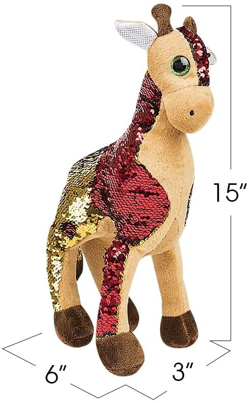 ArtCreativity Flip Sequin Giraffe Plush Toy, 1 PC, Soft Stuffed Giraffe with Color Changing Sequins, Cute Home and Nursery Animal Decorations, Calming Fidget Toy for Girls and Boys, 15 Inches