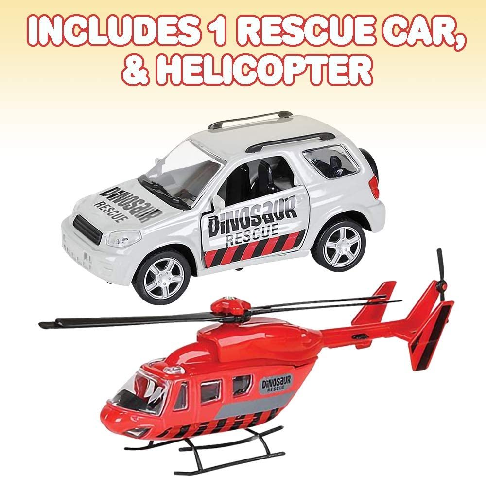 SUV Toy Car with Trailer and Helicopter Playset for Kids, Interactive Dinosaur Play Set with Detachable Helicopter & Opening Doors on 4 x 4 Toy Truck, Best Birthday Gift for Boys & Girls