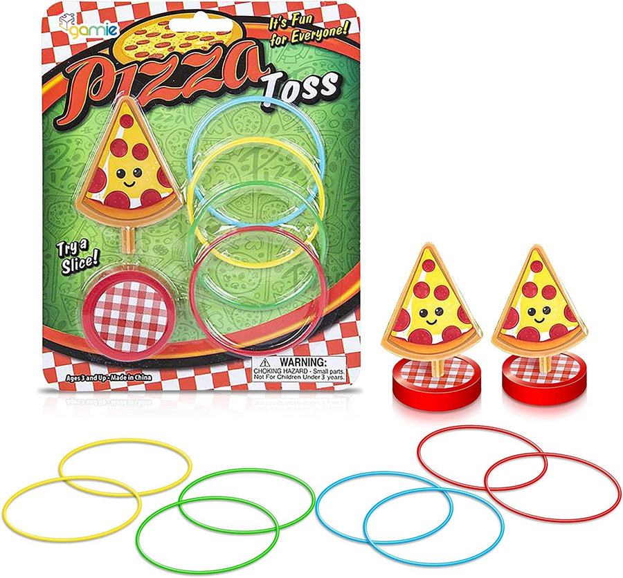 Gamie Pizza Ring Toss Games for Kids, Set of 6, Mini Desktop Ring Tossing Games with Pizza Stand and 4 Rings, Carnival Birthday Party Favors, Goodie Bag Fillers, Fun Indoor Toys for Boys and Girls