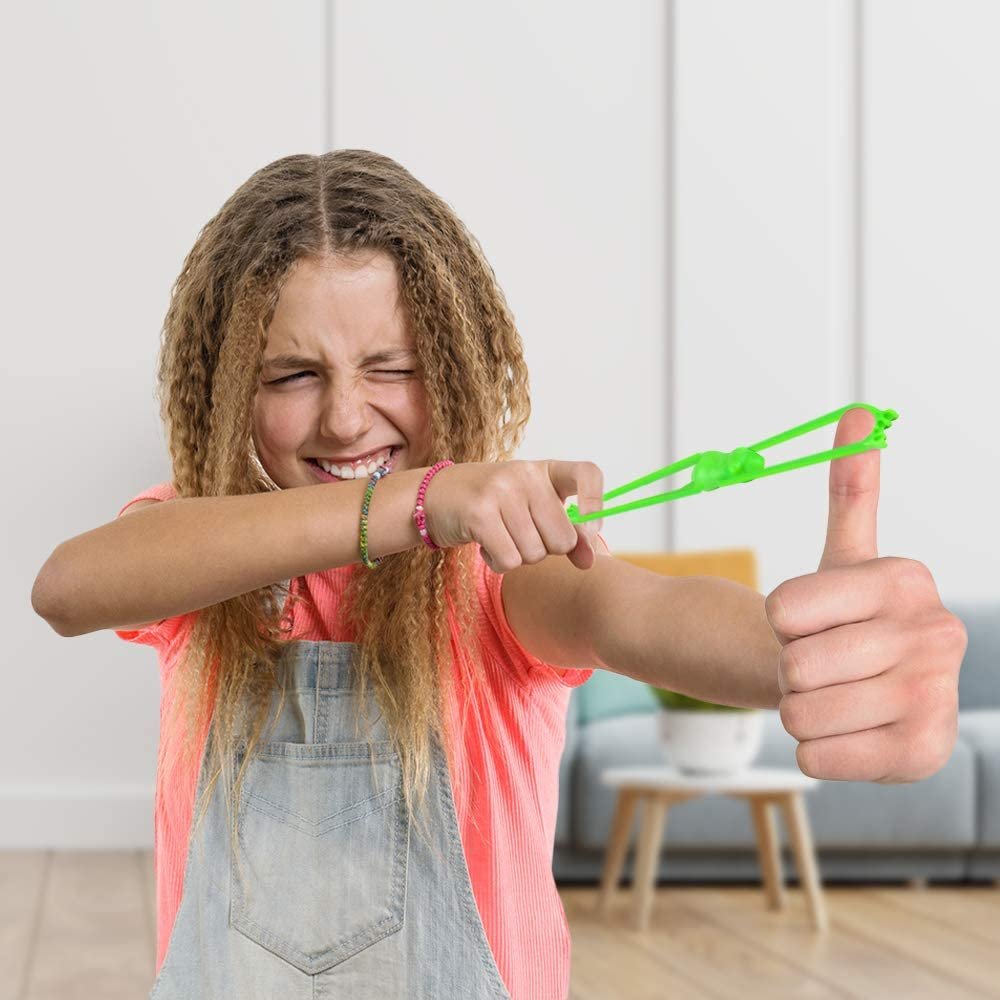 Stretchy Frog Slingshot Toys, Set of 24, Sling Shot Animal Toys for Kids, Outdoor Shooting Toys for Boys and Girls, Fun Zoo Birthday Party Favors, Animal Goodie Bag Fillers