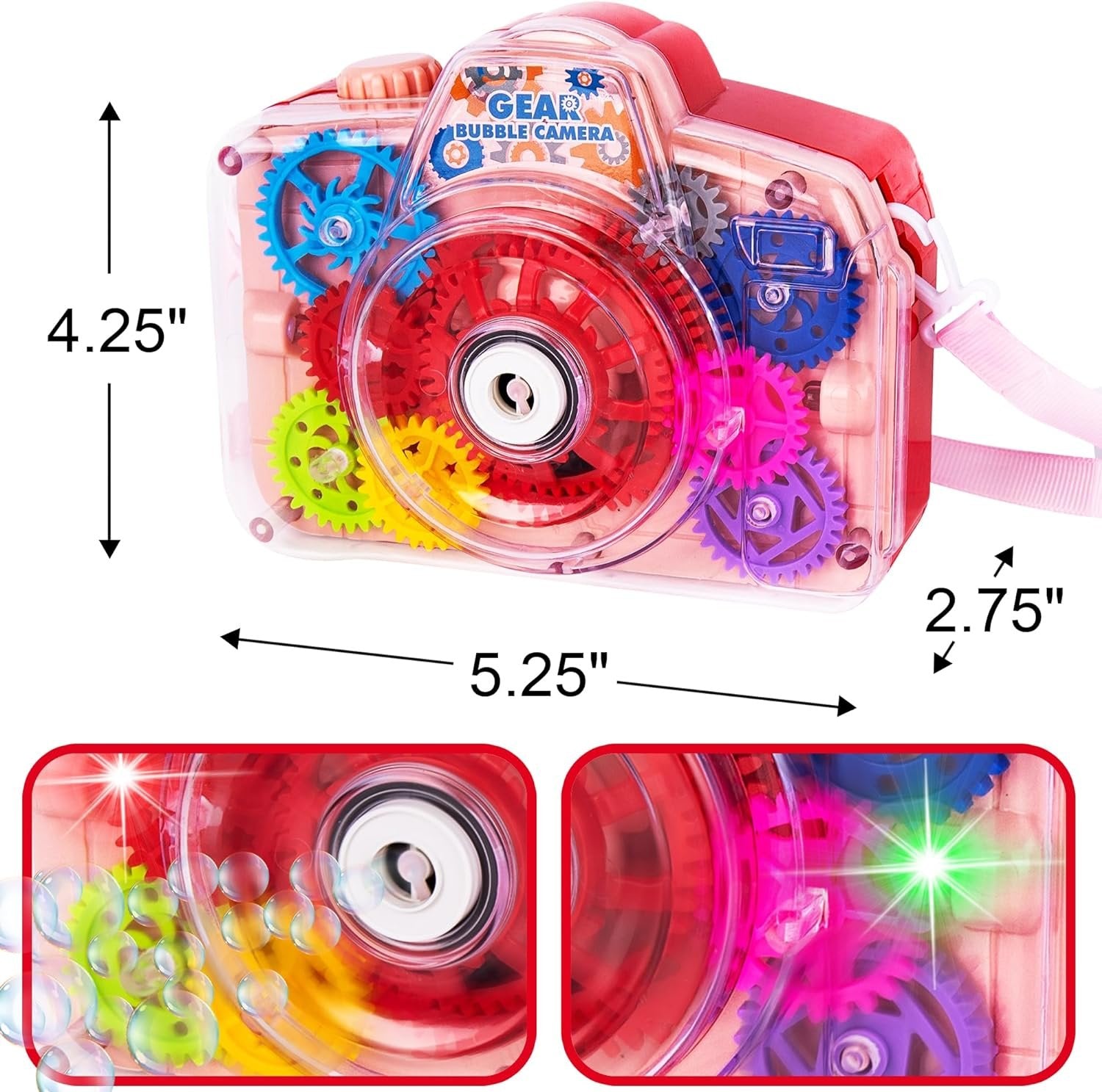 Bubble Camera Gear Toy, Toy Camera Bubble Machine with 9 Moving
