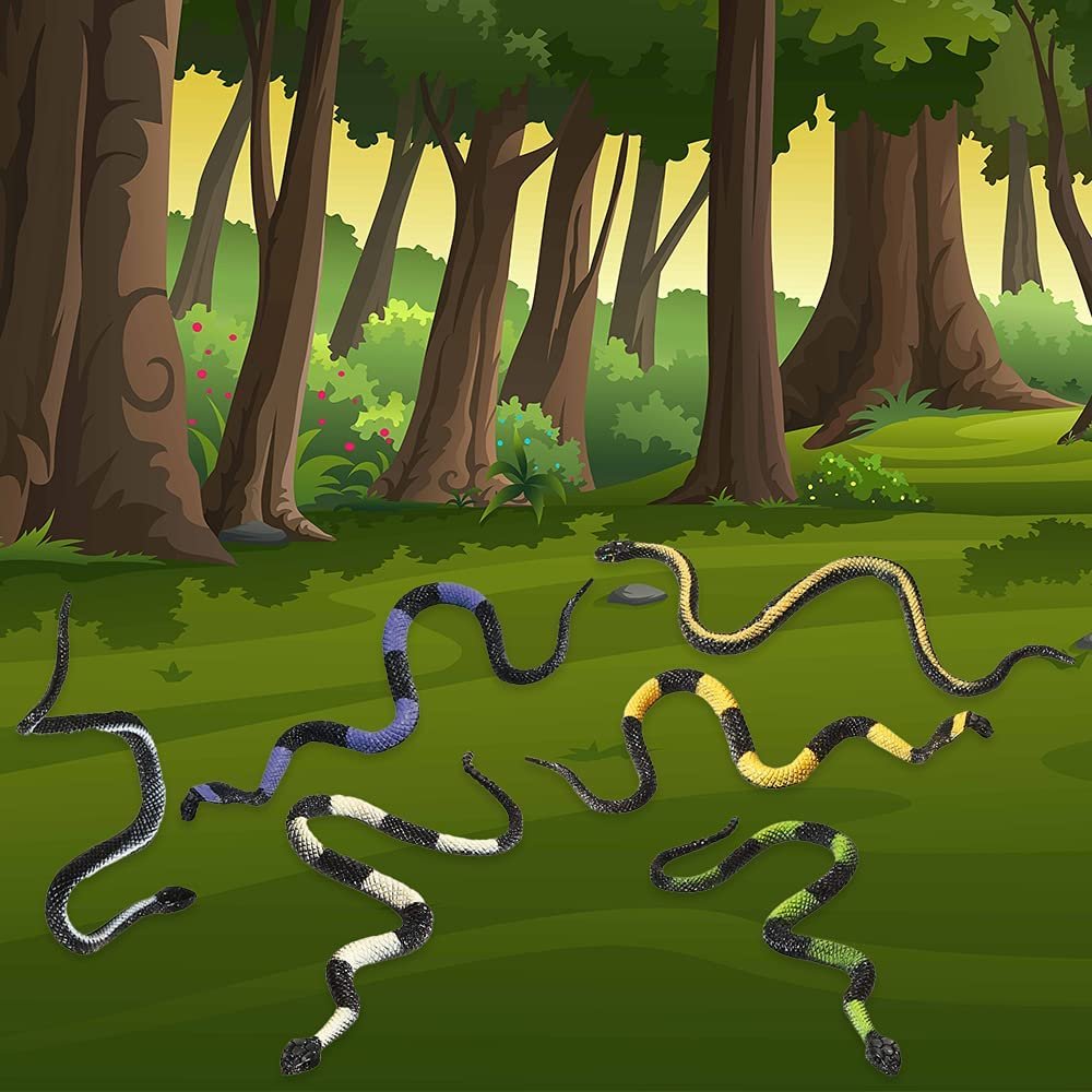 Vinyl Stretch Toy Snakes, Pack of 12, Stress Relief Fidget Sensory Toys for Kids, Real Look Scales, Reptile Birthday Party Favors, Fake Prank Prop, Goodie Bag Fillers for Boys and Girls