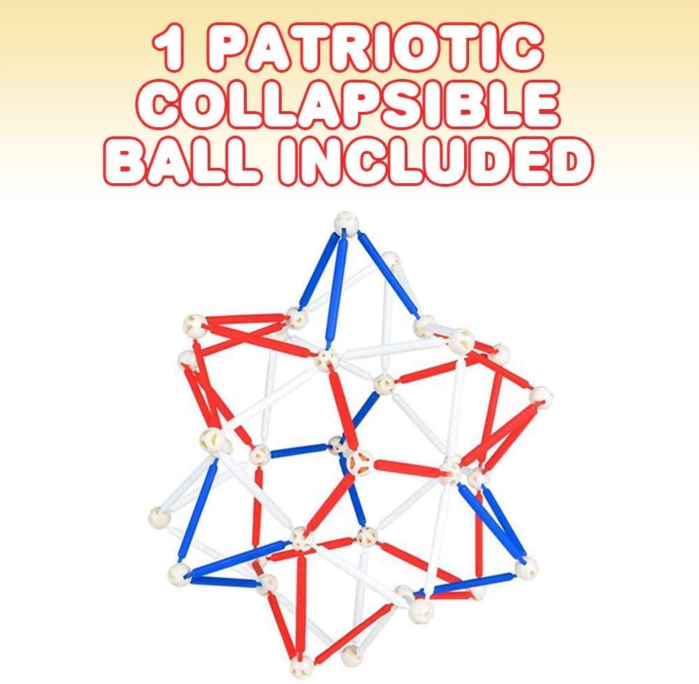 Patriotic Expandable Ball Toy, 1 Expanding Mini Sphere for Kids and Adults, Stress Relief Fidget Toy for ADHD, Anxiety, Red, White, and Blue Party Favors for 4th of July