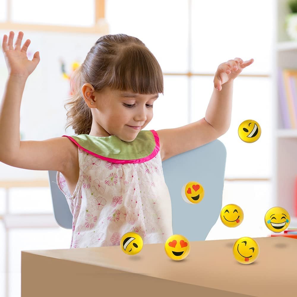 Emoticon Bouncy Balls for Kids, Set of 12, Bouncing Balls in Assorted Emoticon Designs, Extra-High Bounce, Emoticon Birthday Party Favors, Piñata and Goodie Bag Fillers