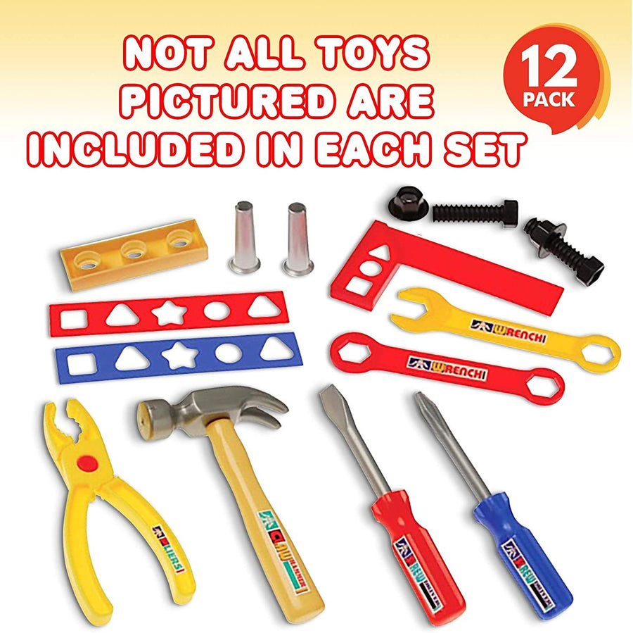 Toy Tool Set - 12 Pieces - Colorful Pretend Play Kit for Kids, Toddlers, Preschoolers - Unique Gift for Birthday or Christmas, Fun Party Favors for Boys and Girls, Goody Bag Fillers
