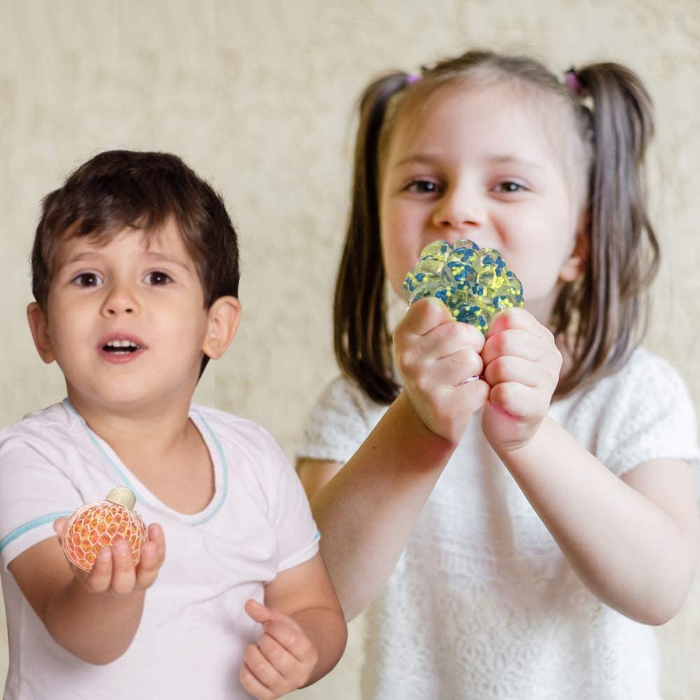Mesh Squeeze Bead Balls for Kids, Set of 4, Squeeze Toys in Assorted Colors for Anxiety Relief and ADHD - Fun Birthday Party Favors, Goodie Bag Fillers, Treasure Box Prizes for Classroom