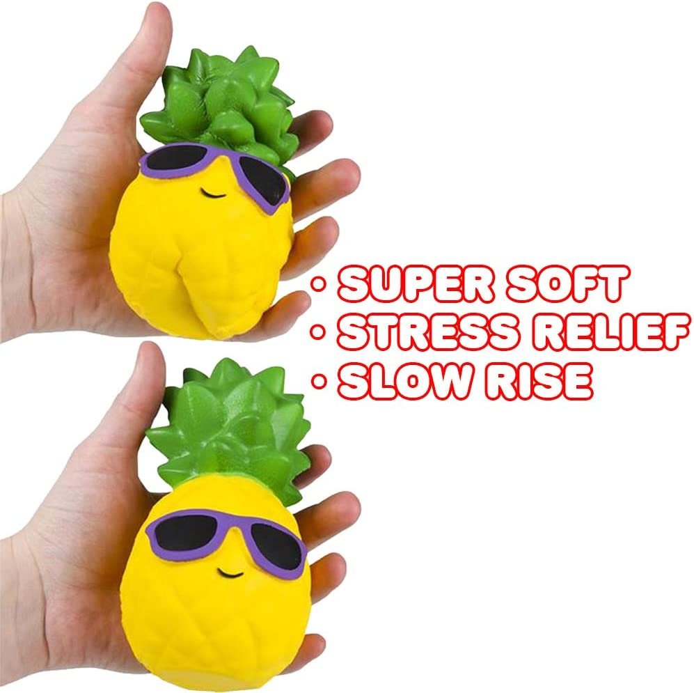 Squeezy Pineapple for Kids, Set of 2, Super Soft Slow Rising Squeeze Toys, Stress Relief Sensory Toys for Children, Best Party Favors, Goody Bag Fillers for Girls and Boys