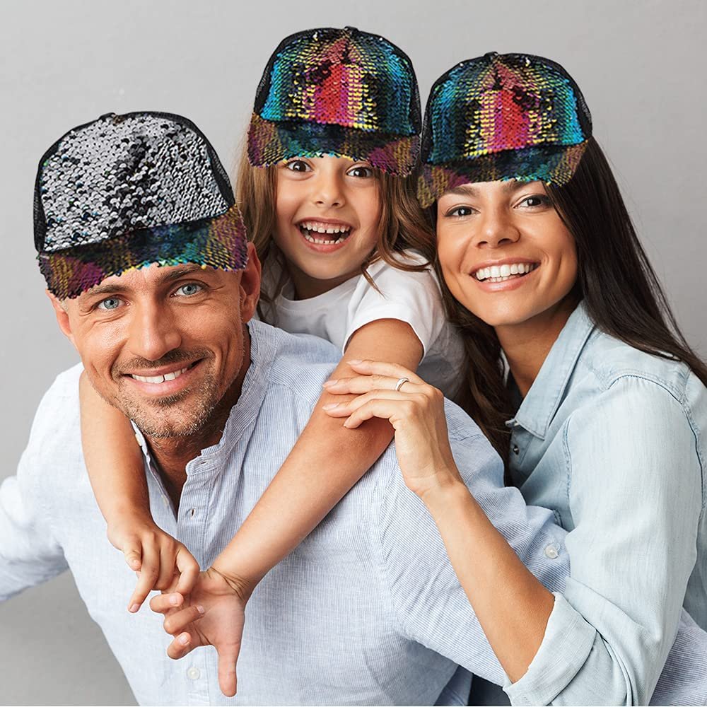 Rainbow Flip Sequin Trucker Hat, 1PC, Trucker Cap for Kids and Adults with Color-Changing Sequins, Adjustable Sequined Baseball Cap, Fun Costume Accessory, Great Gift Idea