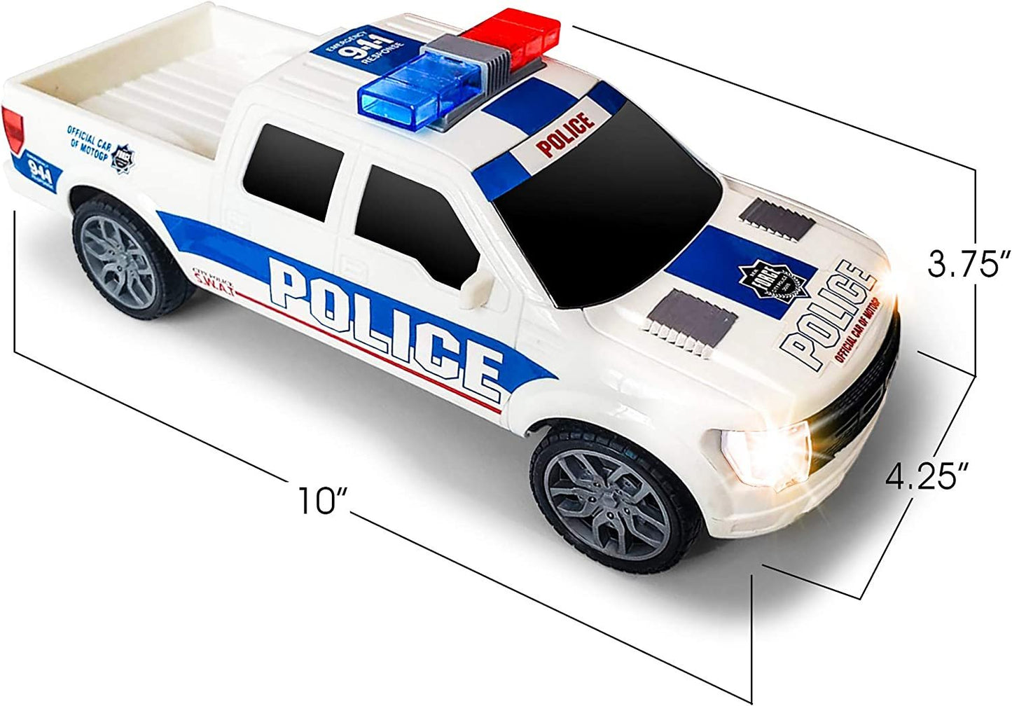 ArtCreativity Police Car Pickup Truck with LED Headlights and Sirens, Light-Up Push and Go Police Car Toy, Police Monster Trucks, Toy Trucks for Kids, Toddler Boy, Toy Cars for 2 Year Old Boys