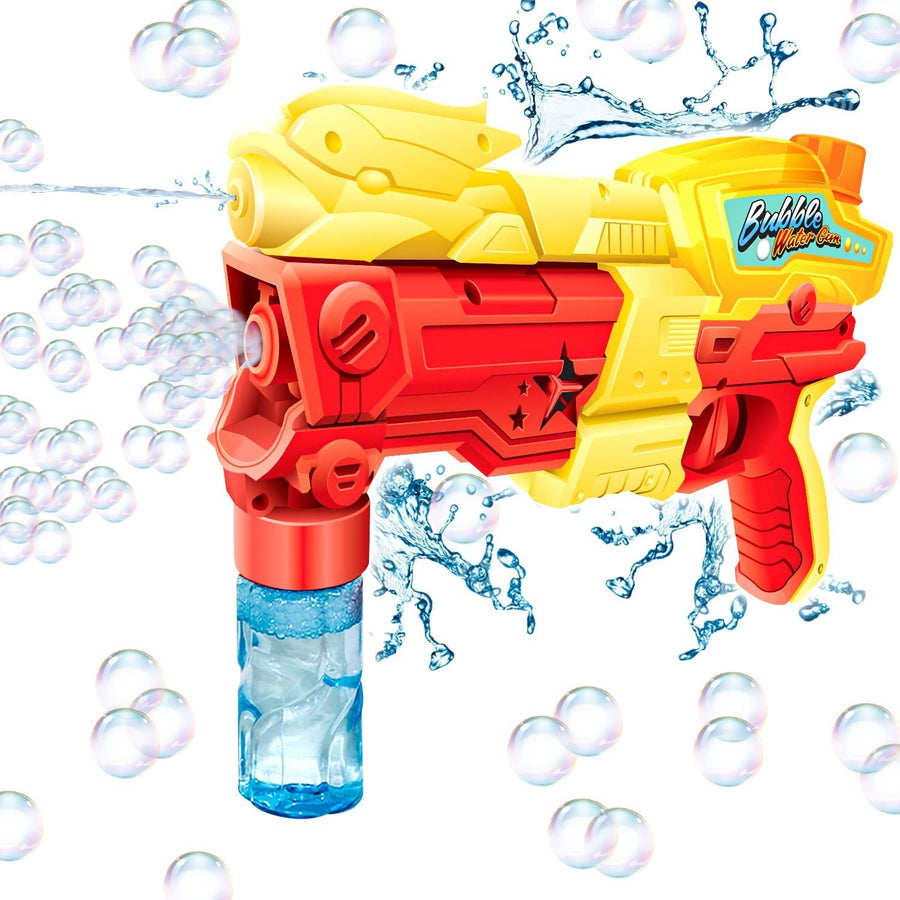 2 in 1 Water and Bubble Gun, Dual-Function Water Squirt Gun with Bubble Fluid, Friction Powered Bubble Machine Gun, Summer Toys for Kids, Great Gift for Boys and Girls