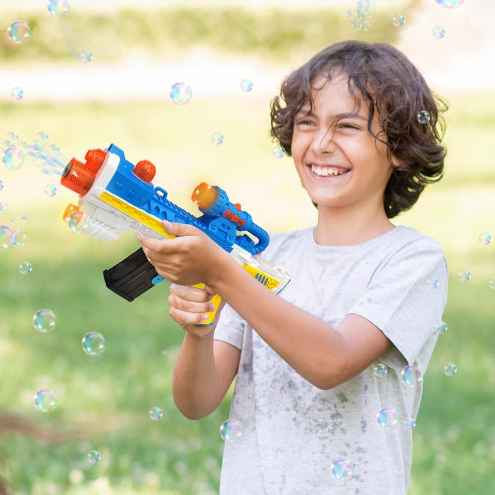 ArtCreativity Mega Bubble Blaster with Flashing Lights and Sounds, Includes Light Up Bubble Gun and 2 Bubble Refill Bottles, Special Ops Bubble Machine Gun with Shoulder Strap, Great Gift for Ages 3+