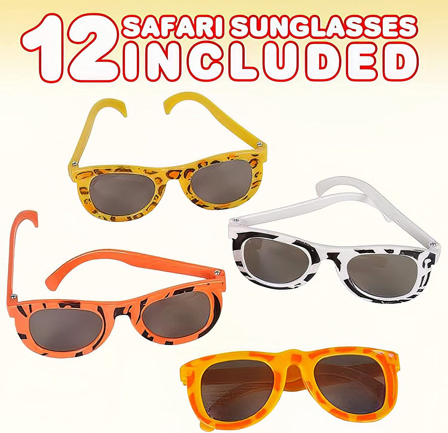 Safari Sunglasses - Pack of 12 - Youth Size - Assorted Animal Prints - Summer Time Fun, Great Party Favor - Amazing Gift Idea for Boys and Girls