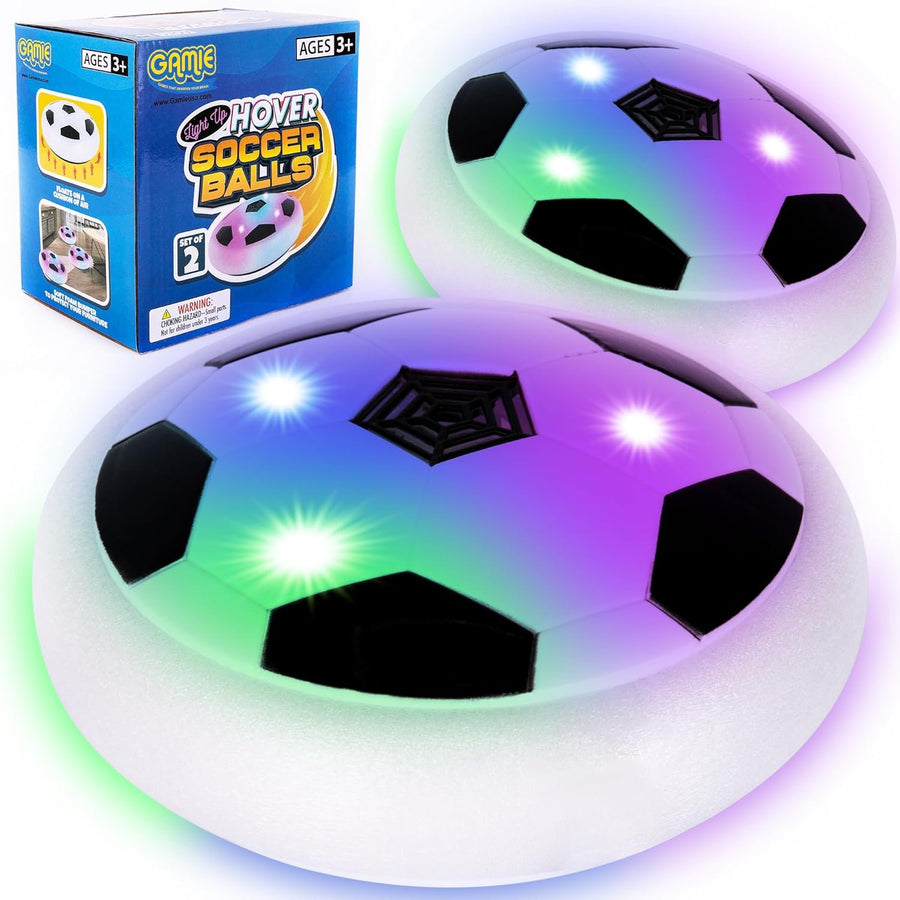 Gamie Light Up Hover Soccer Ball, Set of 2, Floating Hover Balls with Foam Bumpers and LED Lights, Soccer Toys for Boys and Girls, LED Indoor Soccer Balls for Rainy Days, Great Gift for Kids