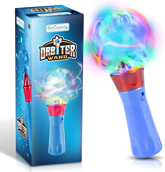 ArtCreativity Light Up Orbiter Spinning Wand, 7 Inch LED Spin Toy with Batteries Included, Great Gift Idea for Boys, Girls, Toddlers, Fun Birthday Party Favor, Carnival Prize - Colors May Vary