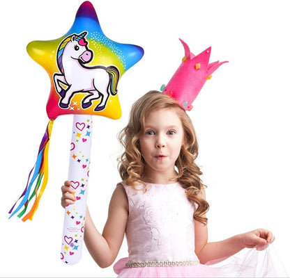 ArtCreativity Unicorn Wand Inflates, Set of 3, Inflatable Princess Wands with Cute Tassels and Vibrant Colors, Unique Swimming Pool Toys for Kids, Vinyl Unicorn Party Decorations, 37 Inches Tall