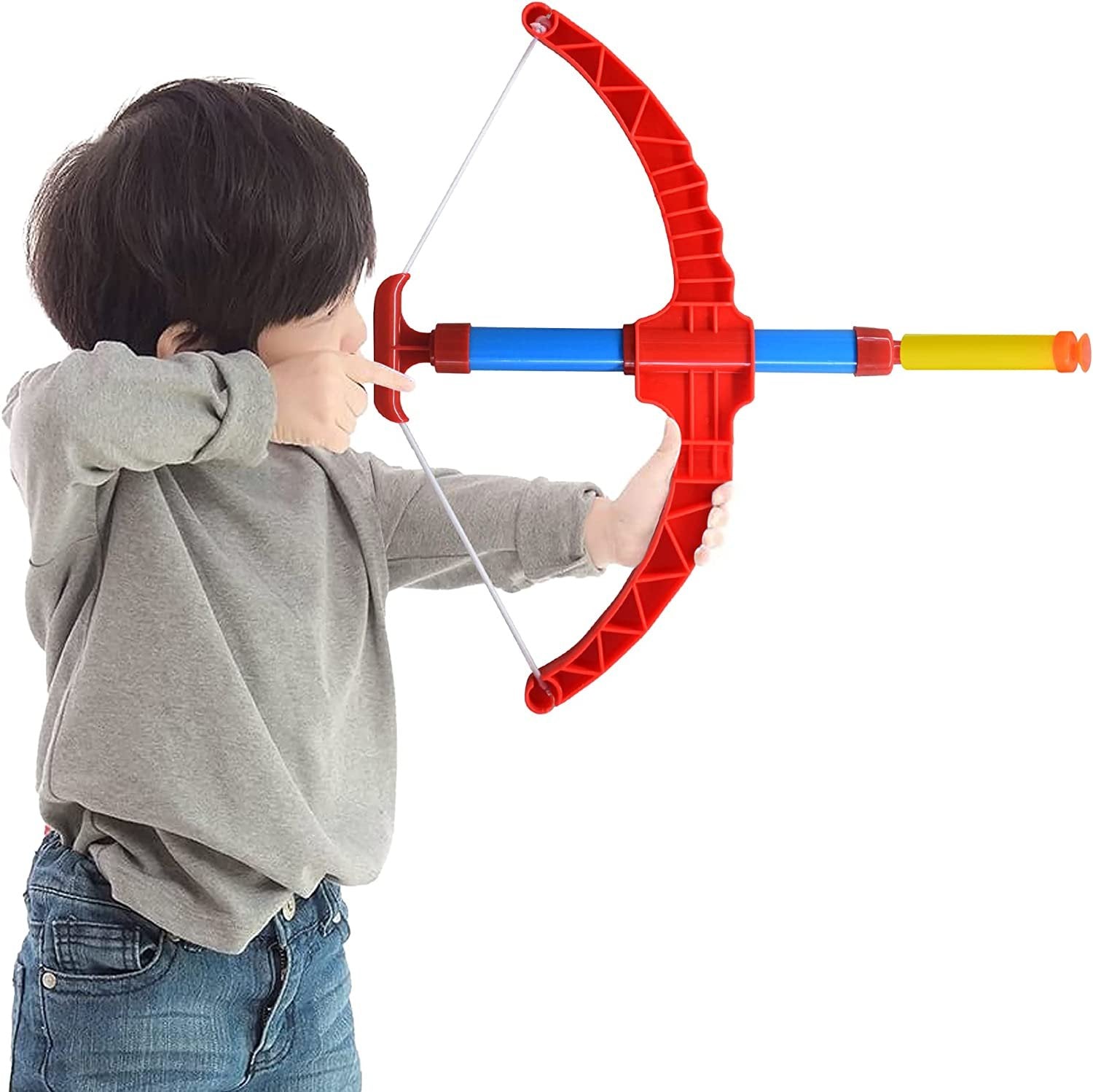 Red Super Bow & Arrow Shooter Set, Includes Air-Powered Bow, Barrel, Six Soft Foam Darts, Comes in Blister Card Packaging, Sports Toy for Kids