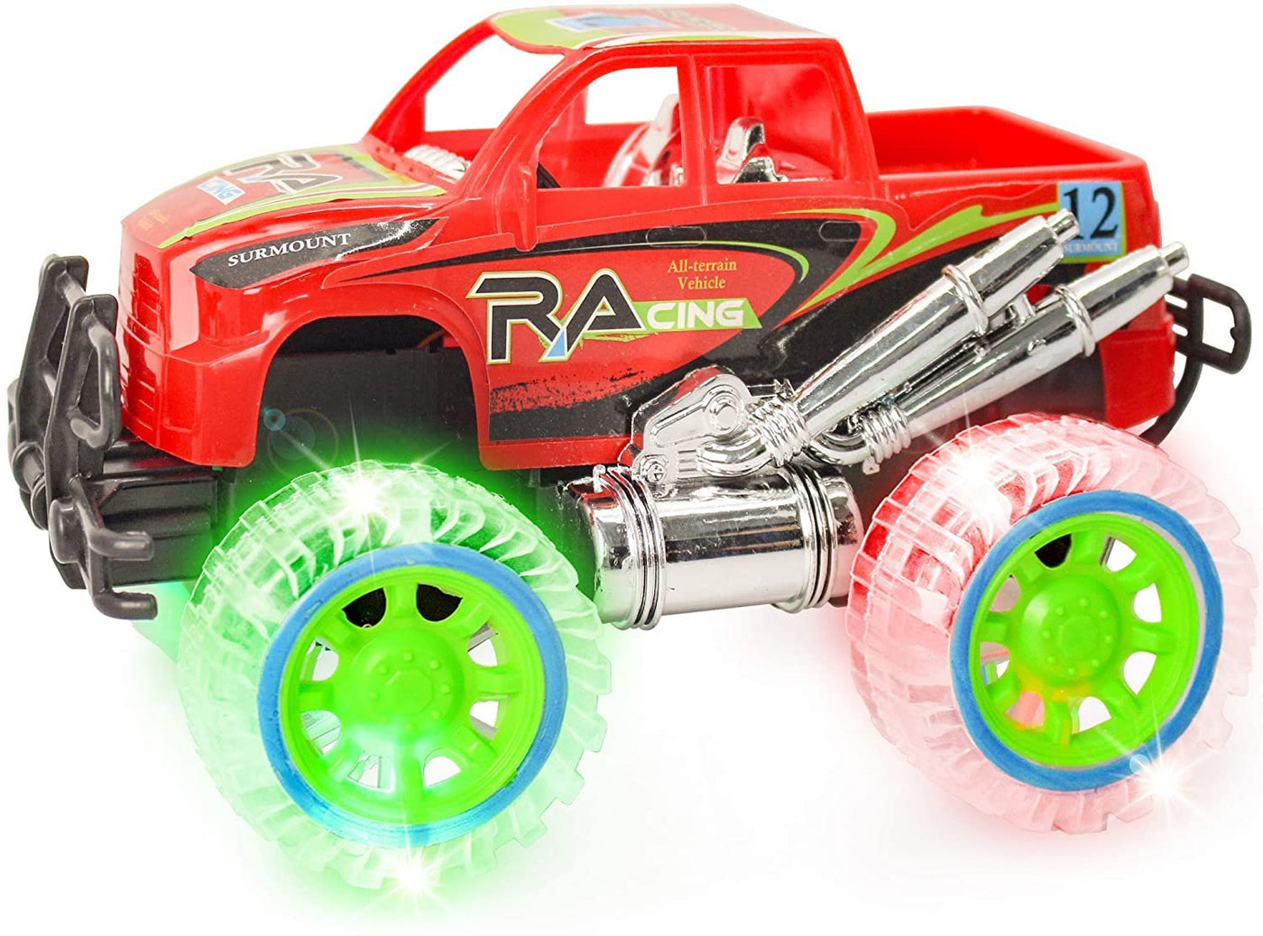 Light-Up Red Monster Truck with Sounds, 9" Monster Truck with Flashing Wheels and Friction Motor, Push n Go Toy Car, Best Birthday Gift for Boys and Girls Ages 3+