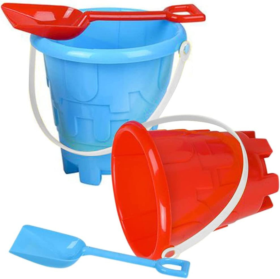 6" Beach Sand Pail and Shovel Set - Includes 2 Sand Shovels and 2 Pail Buckets with a Sand Castle Design Inside - Sandcastle Building Toys, Fun Summer Sand Toys for Boys and Girls