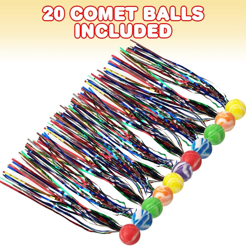Comet Balls, Bulk Set of 20, Bouncy Super Balls with Colorful Streamers, Birthday Party Favors for Kids, Goodie Bag Fillers, Fun Assorted Colors