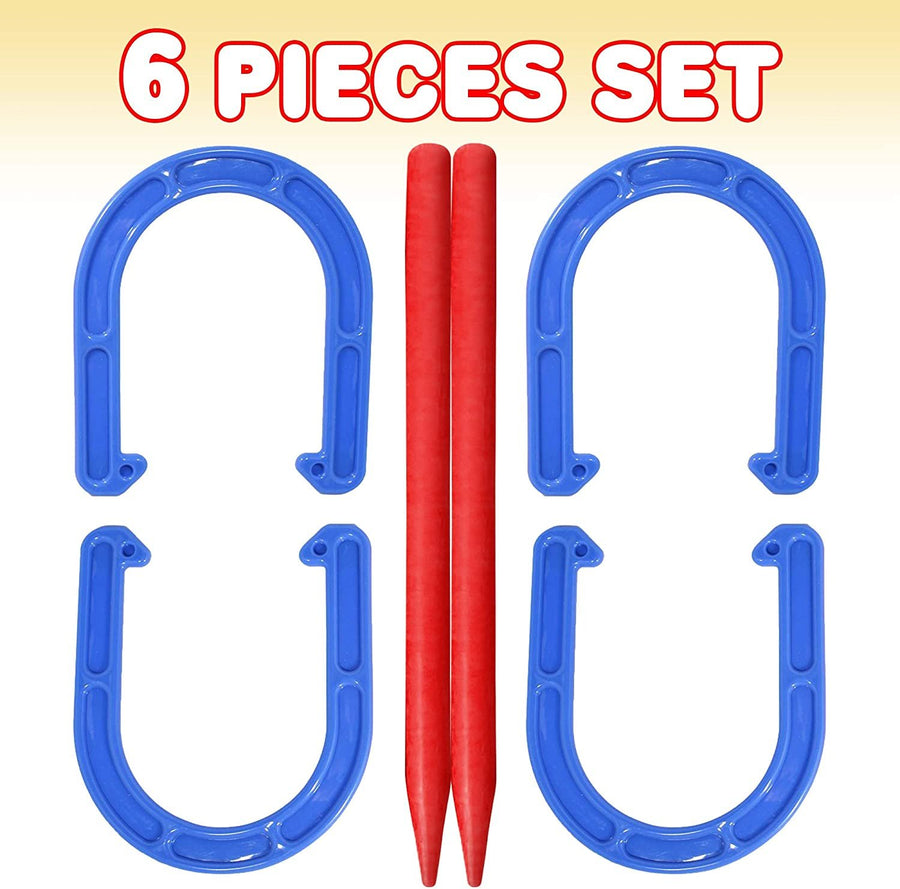 Horseshoes Tossing Game - Set Includes 4 Horse Shoes and 2 Stakes - Durable Plastic - Outdoor Activities for Family, Kids and Adults - Fun Activity for Party, Camping, Yard, Lawn