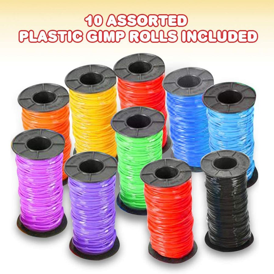 Assorted Plastic Craft Gimp, Set of 10 Spools, Crafting Lace Cord in 10 Bright Colors, Scoubidou Boondoggle Set for Jewelry Making, Lacing, Decorative Bottles, Craft Supplies for Kids