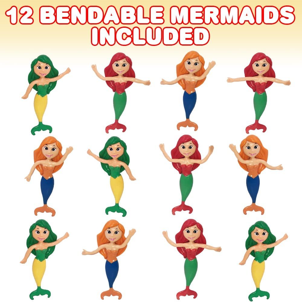 Bendable Mermaid Figures, Set of 12 Bendy Toys for Kids, Party Favors