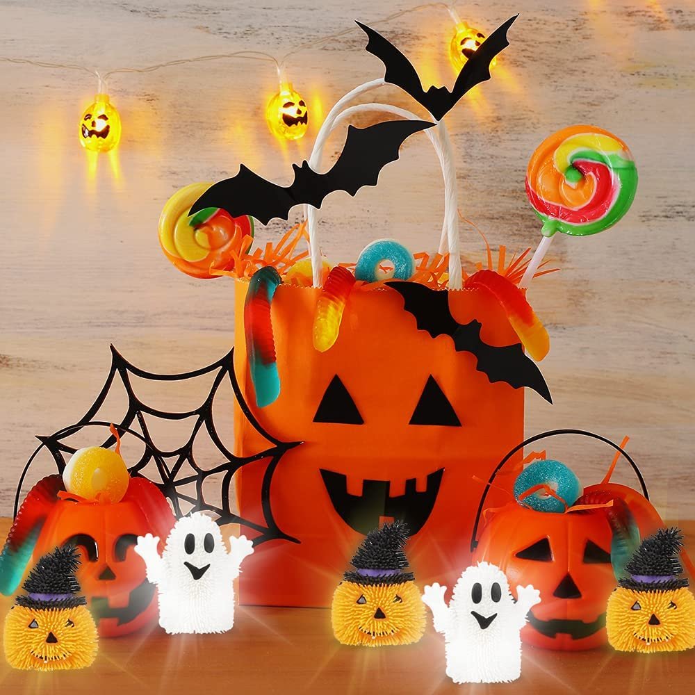 Light Up Halloween Puffers, Set of 6, LED Fidget Toys for Kids and Adults, Includes Ghost and Pumpkin Halloween Toys, Non-Candy Halloween Treats and Party Favors for Themed Parties