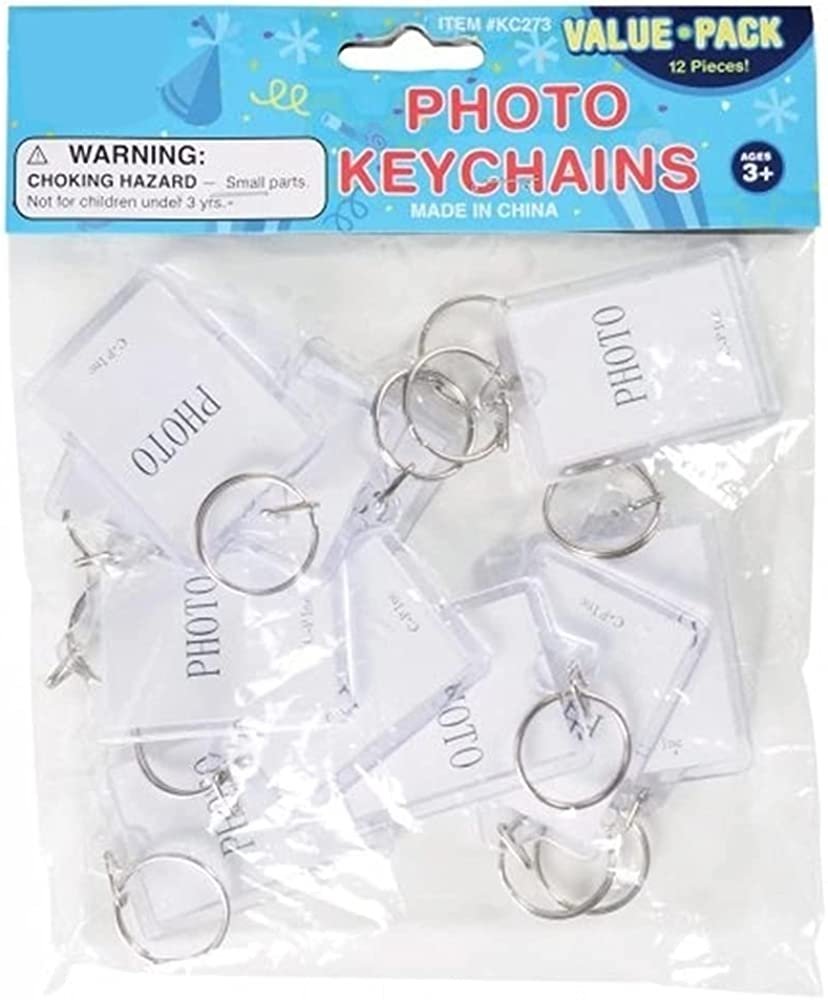 Photo Keychains for Kids, Set of 12, Picture Keychain Set with a Clear Slot for Photos, Classic Keychains for Adults and Kids, Backpack Charms, Stocking Stuffers, and Party Favors